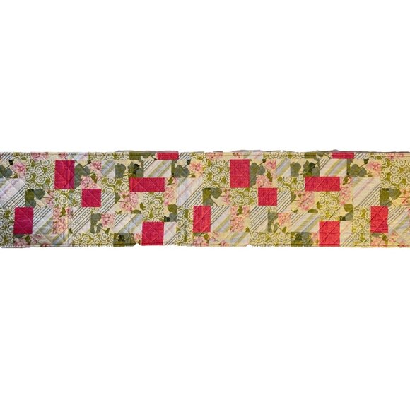 Vintage COUNTRY LIVING Quilted Table Runner 100% Cotton Pink Green Geraniums - Picture 8 of 10